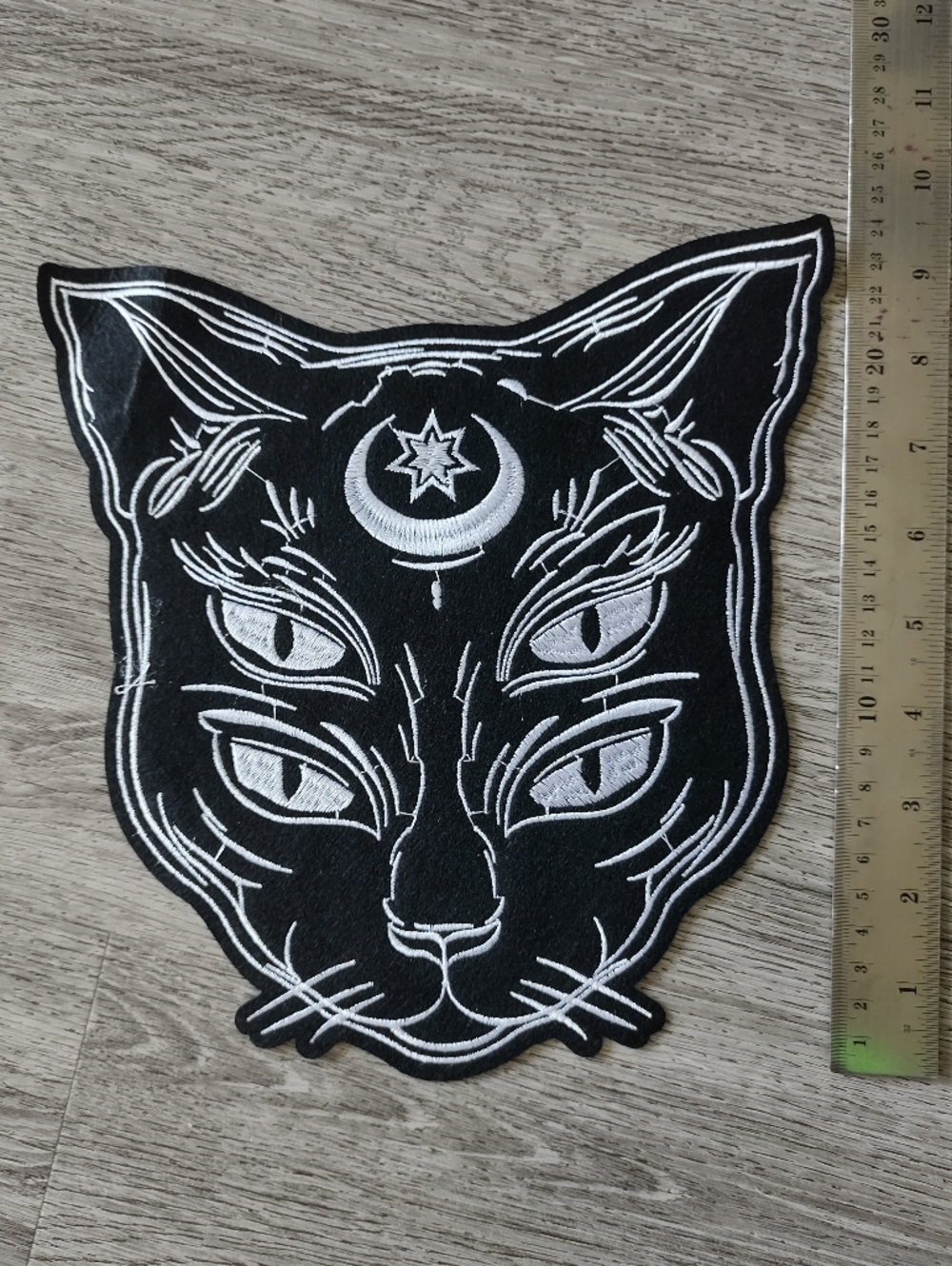NEW Goth Black Triple-Eye Cat Embroidered Patch - Picture 6 of 7
